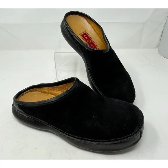 COLE HAAN Country Womens 9 Clog Shoes Black Suede Leather Knobby Outsole - Picture 1 of 10